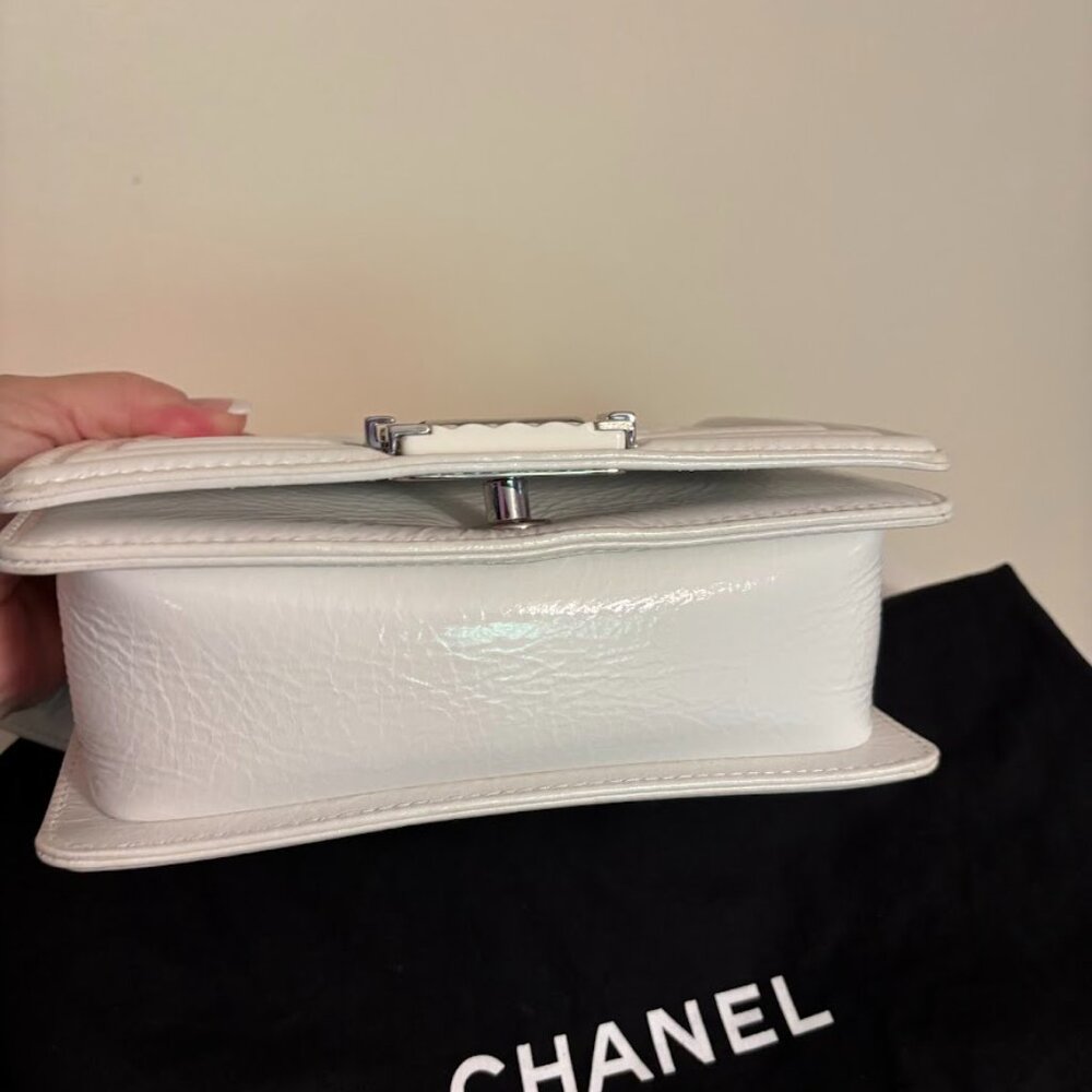 CHANEL White Mini Boy Flap Silver Hardware with Dust Bag - Picture 13 of 16